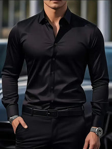 Julian | Herren Slim-Fit Knitterfreies Langarm Business-Hemd – Schwarz