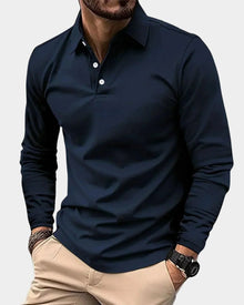 Leon | Herren Slim-Fit Langarm Poloshirt Smart-Casual Kentkragen – Blau