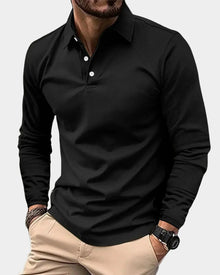 Leon | Herren Slim-Fit Langarm Poloshirt Smart-Casual Kentkragen – Schwarz