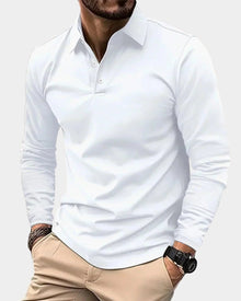 Leon | Herren Slim-Fit Langarm Poloshirt Smart-Casual Kentkragen – Weiß