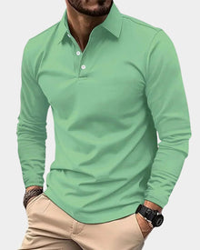 Leon | Herren Slim-Fit Langarm Poloshirt Smart-Casual Kentkragen – Grün