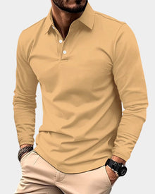 Leon | Herren Slim-Fit Langarm Poloshirt Smart-Casual Kentkragen – Gelb