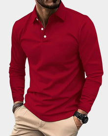 Leon | Herren Slim-Fit Langarm Poloshirt Smart-Casual Kentkragen – Rot