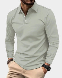 Leon | Herren Slim-Fit Langarm Poloshirt Smart-Casual Kentkragen – Grau