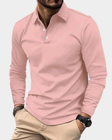 Leon | Herren Slim-Fit Langarm Poloshirt Smart-Casual Kentkragen – Rosa