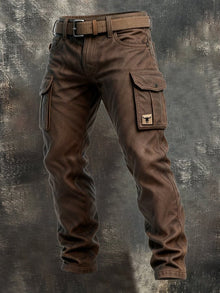 Florian | Herren Slim-Fit Tapered Cargohose Seitentaschen Bull-Patch – Braun