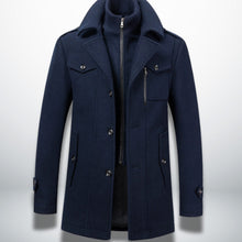 Julian | Herren Smart-Casual Wollmantel mit Knopfverschluss und Stehkragen-Innenjacke – Dunkelblau