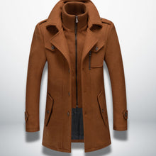 Julian | Herren Smart-Casual Wollmantel mit Knopfverschluss und Stehkragen-Innenjacke – Camel
