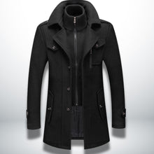 Julian | Herren Smart-Casual Wollmantel mit Knopfverschluss und Stehkragen-Innenjacke – Schwarz