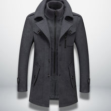 Julian | Herren Smart-Casual Wollmantel mit Knopfverschluss und Stehkragen-Innenjacke – Grau