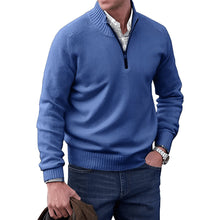 Simon | Herren Strick-Sweater Regular Fit Langarm Viertelreißverschluss – Blau