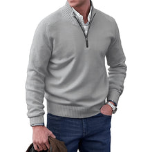 Simon | Herren Strick-Sweater Regular Fit Langarm Viertelreißverschluss – Hellgrau
