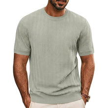 Herren Strick-T-Shirt mit Chevron-Struktur und Rundhalsausschnitt – Hellgrau
