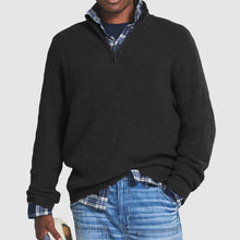 Thomas | Herren Strickpullover Grobstrick Viertelreißverschluss Pullover – Schwarz