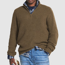 Thomas | Herren Strickpullover Grobstrick Viertelreißverschluss Pullover – Braun
