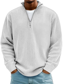 Fabian | Herren Strickpullover Halbzip Gerippter Langarm Sweater – Weiß