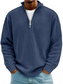 Fabian | Herren Strickpullover Halbzip Gerippter Langarm Sweater – Marineblau