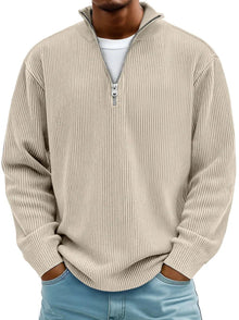 Fabian | Herren Strickpullover Halbzip Gerippter Langarm Sweater – Khaki
