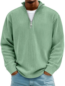 Fabian | Herren Strickpullover Halbzip Gerippter Langarm Sweater – Grün
