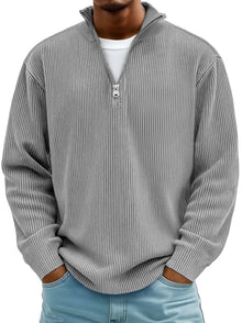 Fabian | Herren Strickpullover Halbzip Gerippter Langarm Sweater – Grau