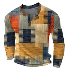 Elias | Herren Strickpullover Retro Karomuster Langarm Henley Sweater – Orange