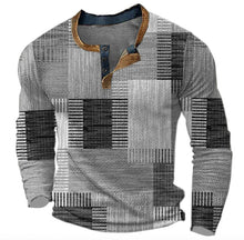 Elias | Herren Strickpullover Retro Karomuster Langarm Henley Sweater – Grau