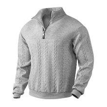 Lukas | Herren Strickpullover Zopfmuster Viertelreißverschluss Pullover – Grau marmoriert