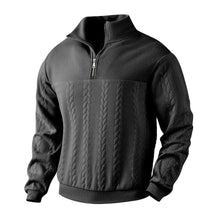 Lukas | Herren Strickpullover Zopfmuster Viertelreißverschluss Pullover – Schwarz