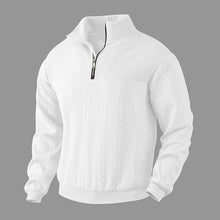 Lukas | Herren Strickpullover Zopfmuster Viertelreißverschluss Pullover – Weiß
