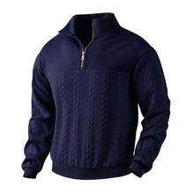Lukas | Herren Strickpullover Zopfmuster Viertelreißverschluss Pullover – Marineblau