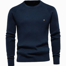 Simon | Herren Strukturierter Rundhals-Winterpullover mit langen Ärmeln – Marineblau