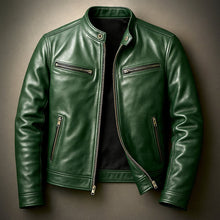 Simon | Herren Vintage Biker Lederjacke Reißverschluss Vier-Taschen-Design – Tannengrün