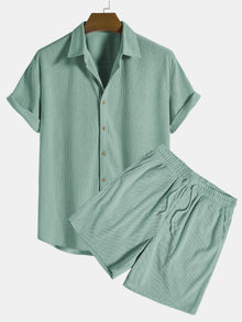 Herren Zweiteiliges Set Kurzarmhemd und kurze Hose – Grün