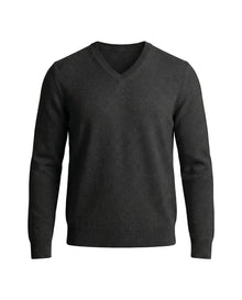 Herrenpullover mit langen Ärmeln, V-Ausschnitt und gerader Form – Schwarz