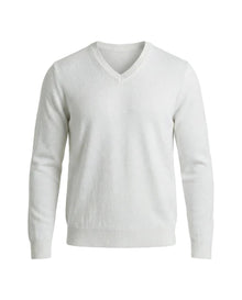 Herrenpullover mit langen Ärmeln, V-Ausschnitt und gerader Form – Weiß