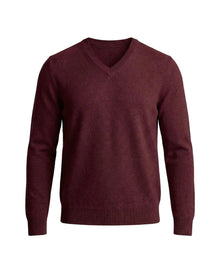 Herrenpullover mit langen Ärmeln, V-Ausschnitt und gerader Form – Burgund