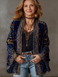 Elyska – Boho-Kimono-Mantel – Blau