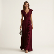 Delyth - Elegantes Rüschen-Maxikleid – Rot