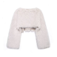 Cropped Kunstfell Pullover mit weiten Ärmeln für Damen – Weiß