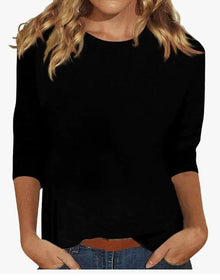 Isabelle | Rundhals Dreiviertelarm Top – Schwarz