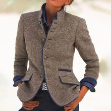 Damen Vintage Blazer mit Stehkragen – Hellbraun