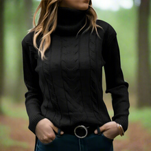 Eleganter Rollkragen-Strickpullover Mit Kabelstrick Für Damen | Ideal für den Winter – Schwarz