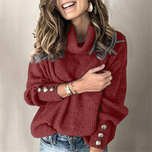 Warmer Rollkragenpullover mit Knöpfen für Damen | Ideal für den Winter – Rot
