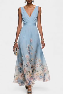 Saulina – Ärmelloses Maxikleid Mit Blumenmuster – Blau