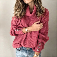 Warmer Rollkragenpullover mit Knöpfen für Damen | Ideal für den Winter – Fleck Rot