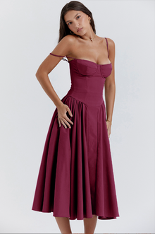 Celine - Midikleid ärmellos mit Korsettpassform – Weinrot