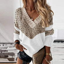 Schicker Colourblock Strickpullover mit V-Ausschnitt für Damen | Ideal für den Winter – Leopard