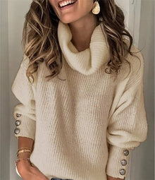 Warmer Rollkragenpullover mit Knöpfen für Damen | Ideal für den Winter – Khaki