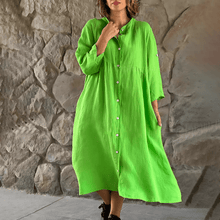 Mercedes® | Langärmliges, geknöpftes Midikleid – Grün