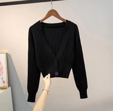 Lässige Woll-V-Ausschnitt Strickjacke Mit Knöpfen Für Damen | Ideal für den Winter – Schwarz